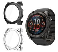 Holilo 2 Piezas Funda para Garmin Fenix 8 51mm, 【Anti-rasguños】 Carcasa Protectora con Protector de Pantalla Marco Protector de PC + Cubierta Protectora de Pantalla - Negro + Transparent