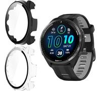 Holilo 2 Piezas Funda para Garmin Forerunner 965, Anti-rasguños Carcasa Protectora con Protector de Pantalla Marco Protector de PC + Cubierta Protectora de Pantalla - Negro + Transparent
