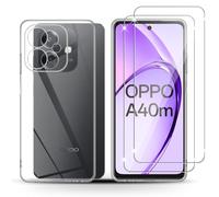 Holilo Silicona Funda + 2 Piezas Protector de Pantalla para OPPO A40 4G/OPPO A40M 4G/A60 5G, 9H Dureza HD Cristal Templado Slim Carcasa Suave Gel Rasguño y Resistente Teléfono Móvil Cover