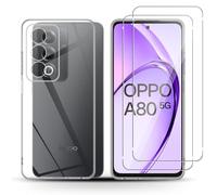 Holilo Silicona Funda + 2 Piezas Protector de Pantalla para OPPO A80 5G, 9H Dureza HD Cristal Templado Slim Carcasa Suave Gel Rasguño y Resistente Teléfono Móvil Cover