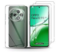 Holilo Silicona Funda + 2 Piezas Protector de Pantalla para OPPO Reno 12 FS/Reno 12 F 5G/Reno 12 F 4G, 9H Dureza HD Cristal Templado Slim Carcasa Suave Gel Rasguño y Resistente Teléfono Móvil Cover