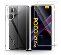 Holilo Silicona Funda + 2 Piezas Protector de Pantalla para Xiaomi Poco X7 Pro 5G, 9H Dureza HD Cristal Templado Slim Carcasa Suave Gel Rasguño y Resistente Teléfono Móvil Cover