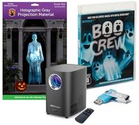 HoliScapes® AtmosFX Boo Crew - Kit de proyector USB + proyector + pantalla holográfica gris grande de 5.5 x 9 pies para proyección de Halloween