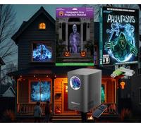 HoliScapes® Kit de proyector USB - AtmosFx Phantasms USB + proyector + pantalla holográfica gris grande de 5.5 x 9 pies para proyección de Halloween