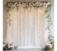 HOLITS Telón de Fondo de Tul con Luces de Hadas para Fiestas, Cortinas Transparentes sin Arrugas, para Bodas, Baby Shower, Despedida de Soltera, cumpleaños, Baile, decoración del hogar, 10 pies x 8
