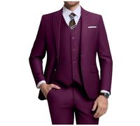 Holivyer Conjunto de Traje Ajustado de 3 Piezas para Hombre, Blazer de Dos Botones, Chaqueta sólida, Chaleco, Pantalones, Traje de Boda y Negocios, Ciruela, M