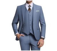 Holivyer Conjunto de Traje Ajustado de 3 Piezas para Hombre, Blazer de Dos Botones, Chaqueta sólida, Chaleco, Pantalones, Traje de Boda y Negocios, Azul Vaquero, L