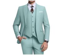 Holivyer Conjunto de Traje de 3 Piezas para Hombre, Chaqueta de Dos Botones, Chaleco sólido, Pantalones de Boda, Traje de Negocios, Verde (Mint), Medium