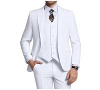 Holivyer Conjunto de Traje de 3 Piezas para Hombre, Chaqueta de Dos Botones, Chaqueta sólida, Chaleco, Pantalones de Boda, Traje de Negocios, Blanco, X-Small