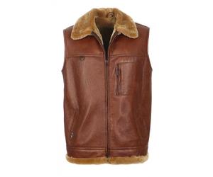 Hollert Chaleco De Piel Para Hombre FirminiUs Con Cuello Marrón Castaño