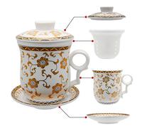 HOLLIHI porcelana taza de té con tapa y platillo infusor Sets - chino Jingdezhen cerámica taza de café de té sistema de preparación de té para oficina en casa