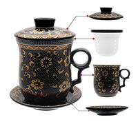 HOLLIHI Porcelana Taza de té con Tapa y platillo infusor Sets - Chino Jingdezhen cerámica Taza de café de té Sistema de preparación de té para Oficina en casa