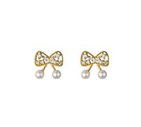 Hollow Bowknot Sweet Pearl Zircon Ladies Fashion Elegant Party Banquet Jewelry High-End Earrings