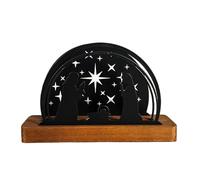 Hollow Candle Holder, Metal Nativity Scene Candlesticks, Decorative Candle Stand with Wood Base, Ideal para mesas de comedor, Bookshelves, Mantels and Festive Home Decor