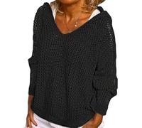 Hollow Crochet Tops for Women, Hollow out Crochet Hooded Sweater with Long Sleeve Drop, Off Shoulder for Sun Protection (Black,S)