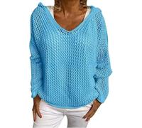 Hollow Crochet Tops for Women, Hollow out Crochet Hooded Sweater with Long Sleeve Drop, Off Shoulder for Sun Protection (Blue,L)