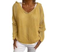 Hollow Crochet Tops for Women, Hollow out Crochet Hooded Sweater with Long Sleeve Drop, Off Shoulder for Sun Protection (Yellow,XL)
