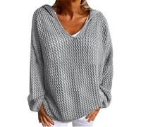 Hollow Crochet Tops for Women, Hollow out Crochet Hooded Sweater with Long Sleeve Drop, Off Shoulder for Sun Protection (Light Gray,L)
