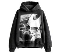 Hollow Knight Silksong Fun Inkjet Printed Vintage Wash Hoodie - Sudadera unisex de algodón sin botones, ropa de calle, gótico, regalo para fanáticos del juego, Negro, XXL