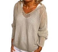 Hollow out Crochet Sweater For Women Long Sleeve Drop Shoulder Pullover Hoodie Knitwear at The Beach (Khaki,XXL)