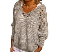 Hollow out Crochet Sweater For Women Long Sleeve Drop Shoulder Pullover Hoodie Knitwear at The Beach (Gray,XL)
