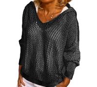 Hollow out Crochet Sweater For Women Long Sleeve Drop Shoulder Pullover Hoodie Knitwear at The Beach (Black,M)