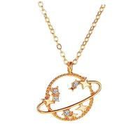 Hollow Planet Zircon Necklace Women Minimalist Clavicle Chain Jewelry Elegant Space Pendant Daily Wear Special Occasions Present for Teen and Loved Ones
