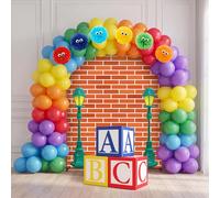 Hollowfly 53 piezas de decoración de fiesta de cumpleaños callejera temática de dibujos animados de color primario suministros de fiesta incluye banner, telón de fondo, cajas de globos, globo de látex