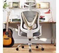 HOLLUDLE Silla de Oficina ergonómica con Soporte Lumbar 3D y reposabrazos Ajustables en 3D, diseño en Forma de V, cómoda Silla de Escritorio para Oficina y hogar, Color Oro Blanco