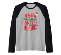 Holly and Jolly Feliz y Brillante Pareja Familiar navideña Camiseta Manga Raglan