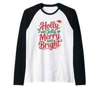 Holly and Jolly Feliz y Brillante Pareja Familiar navideña Camiseta Manga Raglan