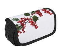 Holly Berry Branches - Estuche organizador de gran capacidad, bonito estuche para bolígrafos con 3 compartimentos, papelería de oficina, bolsas grandes con cremallera, bolsa de tela para bolígrafos