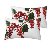Holly Berry Branches - Juego de 2 fundas de almohada de lino con cierre de cremallera, suave, transpirable, 12 x 20 pulgadas, sin arrugas, para todas las estaciones