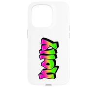 Holly Graffiti Nombre Personalizado Verde Rosa Mujeres Niñas Carcasa para iPhone 15 Pro