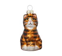 Holly & Jolly - Bola de Navidad Gato, Aprox. 7 cm | Bola de Navidad de cristal, pintada a mano, adorno para el árbol de Navidad en naranja y negro, con purpurina, decoración