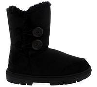 Holly Mujeres Doble Button totalmente alineada botas piel impermeable de la nieve del invierno - negro - 3
