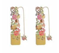 Hollyhock - Paquete de 2 marcapáginas de flores de metal, marcapáginas de metal con borla, marca hueca dorada para amantes de los libros, escritores, lectores