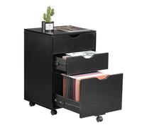 HollyHOME Armario de 3 cajones de madera con ruedas para colgar documentos, color negro