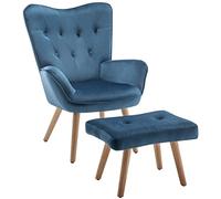 HollyHOME Sillon con Reposapies Salon Sillón Lectura Butacas de Salon Relax Comodos Sillones con Reposapiés Terciopelo Dormitorio, Azul