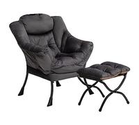 HollyHOME Sillon con Reposapies Salon Sillón Relax Terciopelo Sillon Lectura Dormitorio Comodos Butacas de Salon Silla en Metal, Gris Oscuro