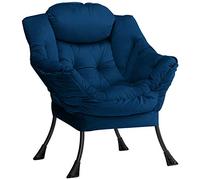 HollyHOME Sillon para Salon Sillón Relax Terciopelo Sillon Lectura Dormitorio Comodos Butacas de Salon Silla en Metal, Azul Oscuro
