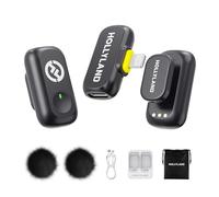 Hollyland Lark A1 Mini Duo - Mini micrófono inalámbrico para iPhone 14/13/12 (2TX + Lightning RX), micrófono magnético para Youtube, TikTok, podcasts y Vlogs (Negro, sin Estuche de Carga)