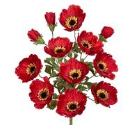Hollyone 3 amapolas artificiales con tallo de 28 pulgadas de largo, flores y capullos falsos rojos, flores de seda sintética para decoración del día de recuerdo, tumbas, decoración del hogar, arreglos