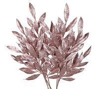 Hollyone 6 Hojas de Laurel de Navidad con Purpurina follajes, Decoraciones de árbol de Oro Rosa de 60 cm, Adornos de Navidad de Tallo de Hojas Artificiales para año Nuevo
