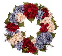 Hollyone Corona de hortensias artificiales de 61 cm para puerta de casa, corona de flores falsas, guirnalda de hortensias, decoración para puerta de casa, abrigo, pared, decoración de granja
