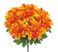 Hollyone Flores artificiales como dalias reales, ramo de flores artificiales, 7 cabezas, seda, dalia, decoración, flores, naranja, dalia, arreglo floral para bodas, fiestas, centros de mesa, hogar