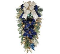 Hollyone Guirnalda navideña con Gotas 70 cm Decoración navideña Teardrop Swag Azul con Bolas navideñas Bayas Estrellas de Navidad Lazo Adornos Colgantes para la Puerta Principal Decoración de Pared