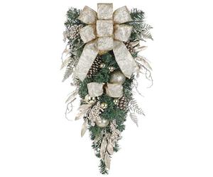 Hollyone Guirnalda navideña con Gotas 70 cm Decoración navideña Teardrop Swag Champán con Bolas navideñas Bayas Piñas Lazo Adornos Colgantes para la Puerta de Entrada Decoración de Pared