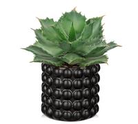 Hollyone Suculentas Falsas en Maceta de Burbujas Negra, 8.6 Pulgadas de Agave Artificial Esmerilado, Plantas Artificiales para decoración del hogar, Escritorio de Oficina, alféizar de Ventana, baño