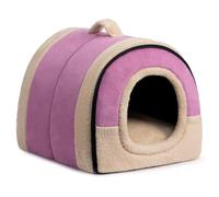 Hollypet Cama para gatos y perros pequeños, cama plegable 2 en 1 para gatos y perros pequeños, cueva de terciopelo de cristal para interiores y exteriores, color morado
